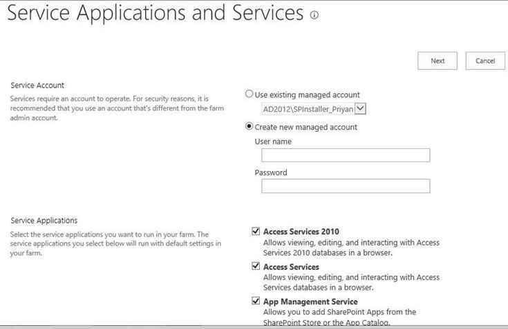 create the Service Applications